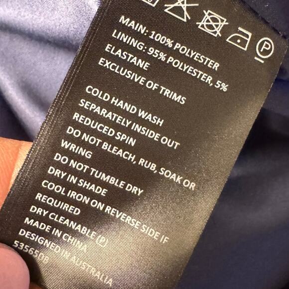 Bardot Navy Blue Lace Midi Dress Women's US 6 Scalloped Hem Cocktail Bodycon - Picture 13 of 14